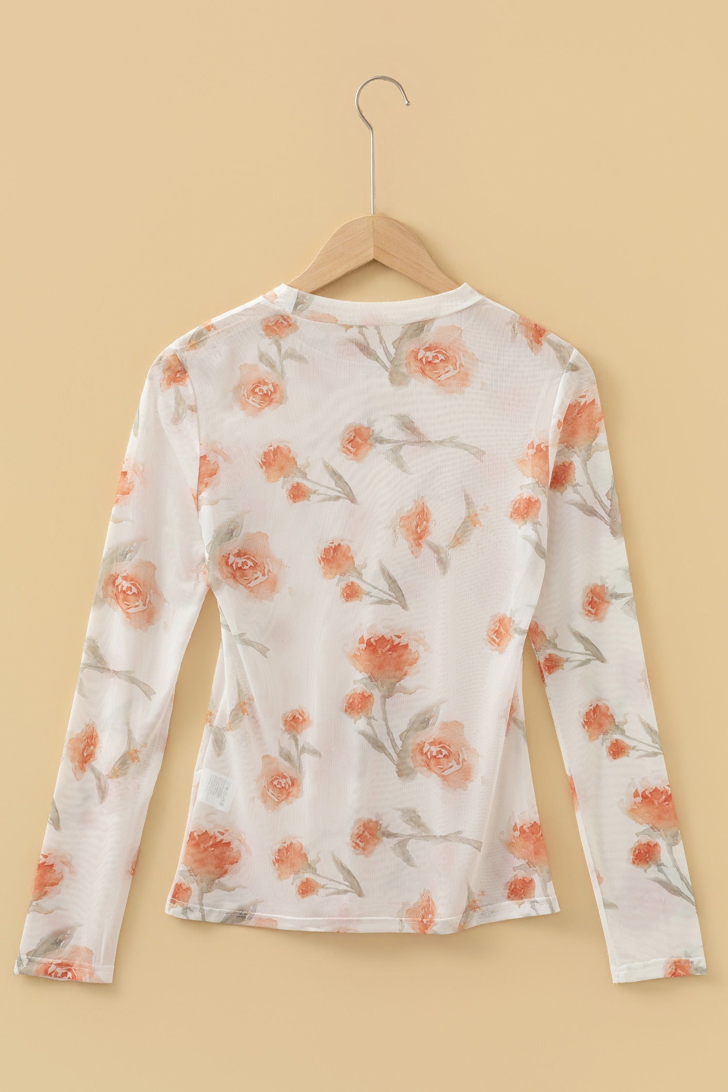 Plus Size Floral Sheer Mesh Long Sleeve Top