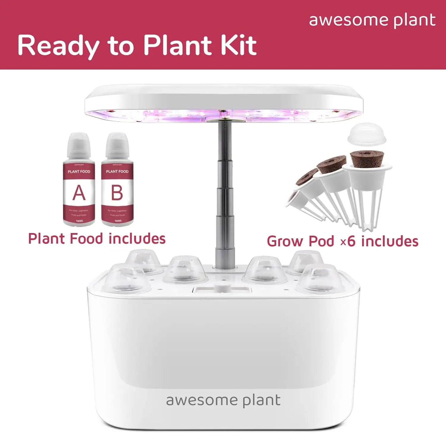 6Pro Hydroponics Growing System Kit (6 Pods), Indoor Garden Kit with 3L Watertank, 3 Grow Modes and
