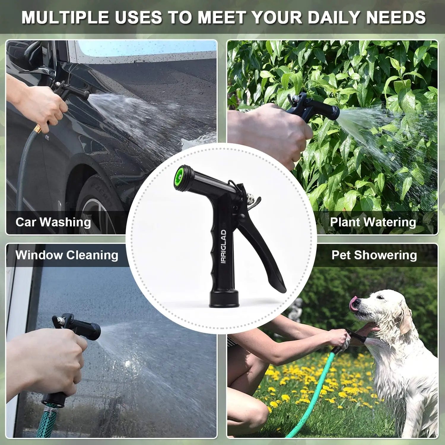 Full Size Pistol Grip Water Nozzle Sprayer with Threaded Front, High Pressure Nozzle, Adjustable Spray Water