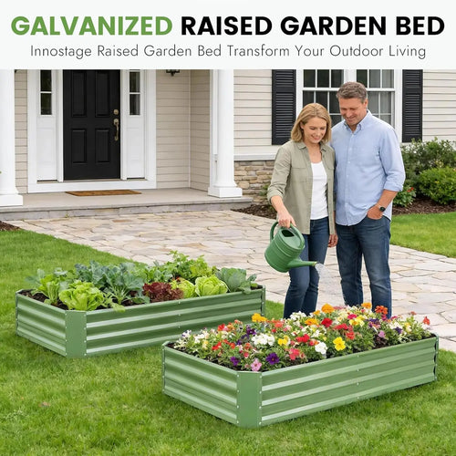 2-Pack Galvanized Raised Garden Bed Kit, 6x3x1FT Metal Beds for Vegetables, Rust-Resistant & Easy Assembly