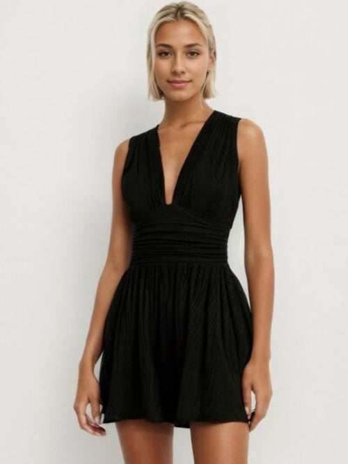 MUNSIEUR Ruched Plunge Romper - Luxury Sleeveless Jumpsuit for Women