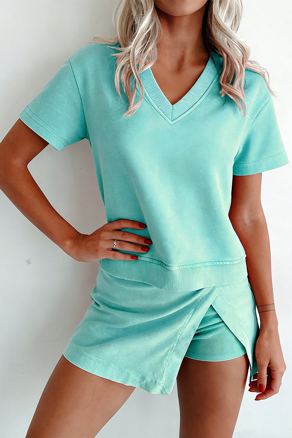Mineral Wash V-Neck Tee & Skort Set