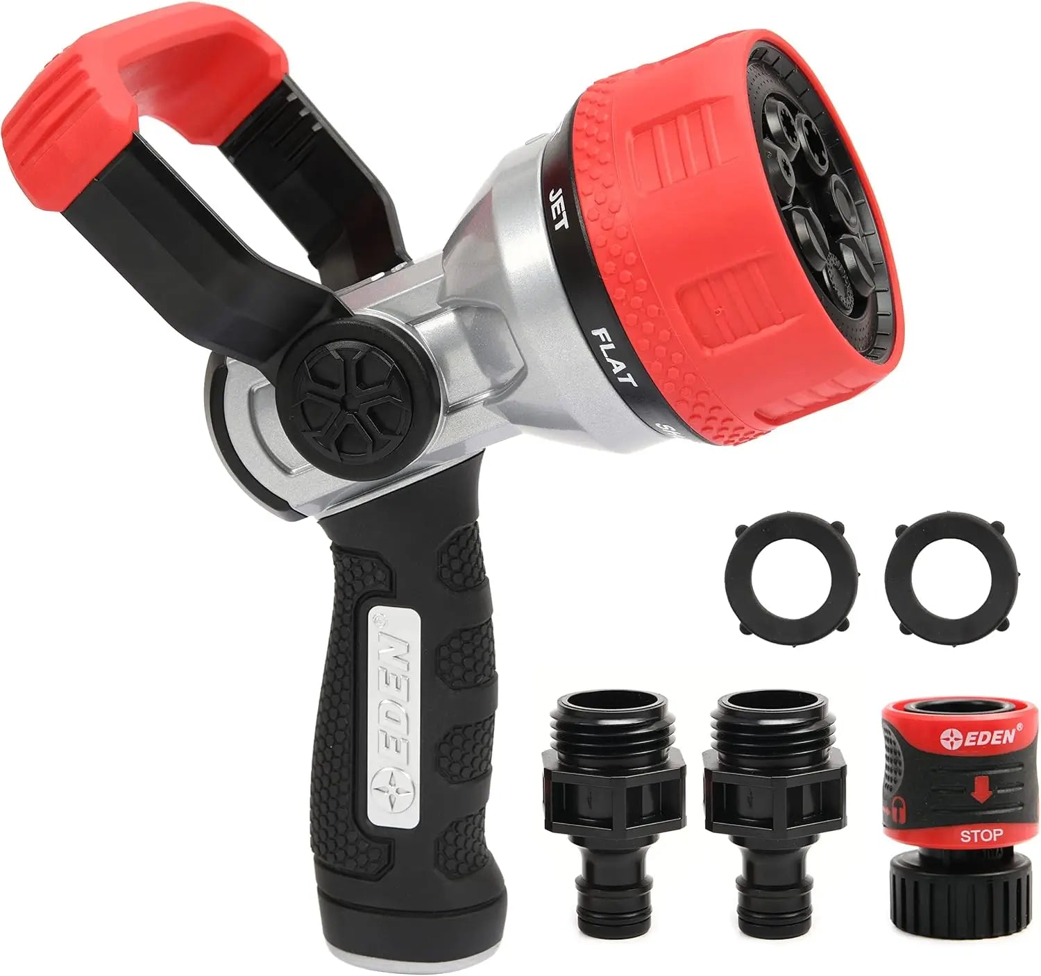 Heavy-Duty Metal Fireman Hose Nozzle | 7 Spray Patterns, High-Pressure Garden Sprayer with Quick Connect Set & Bonus