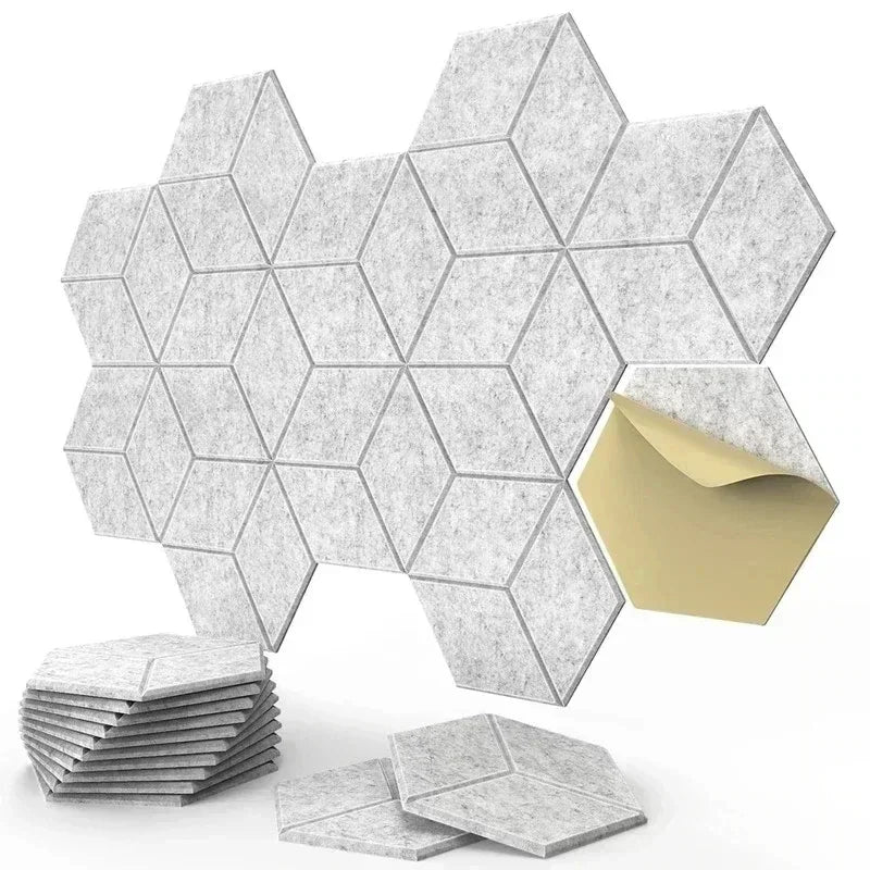 12 Pcs Self-Adhesive Hexagon Sound Insulation Foam Panel Home Studio Office Decoration Sound Insulation Panel Wall Sticker