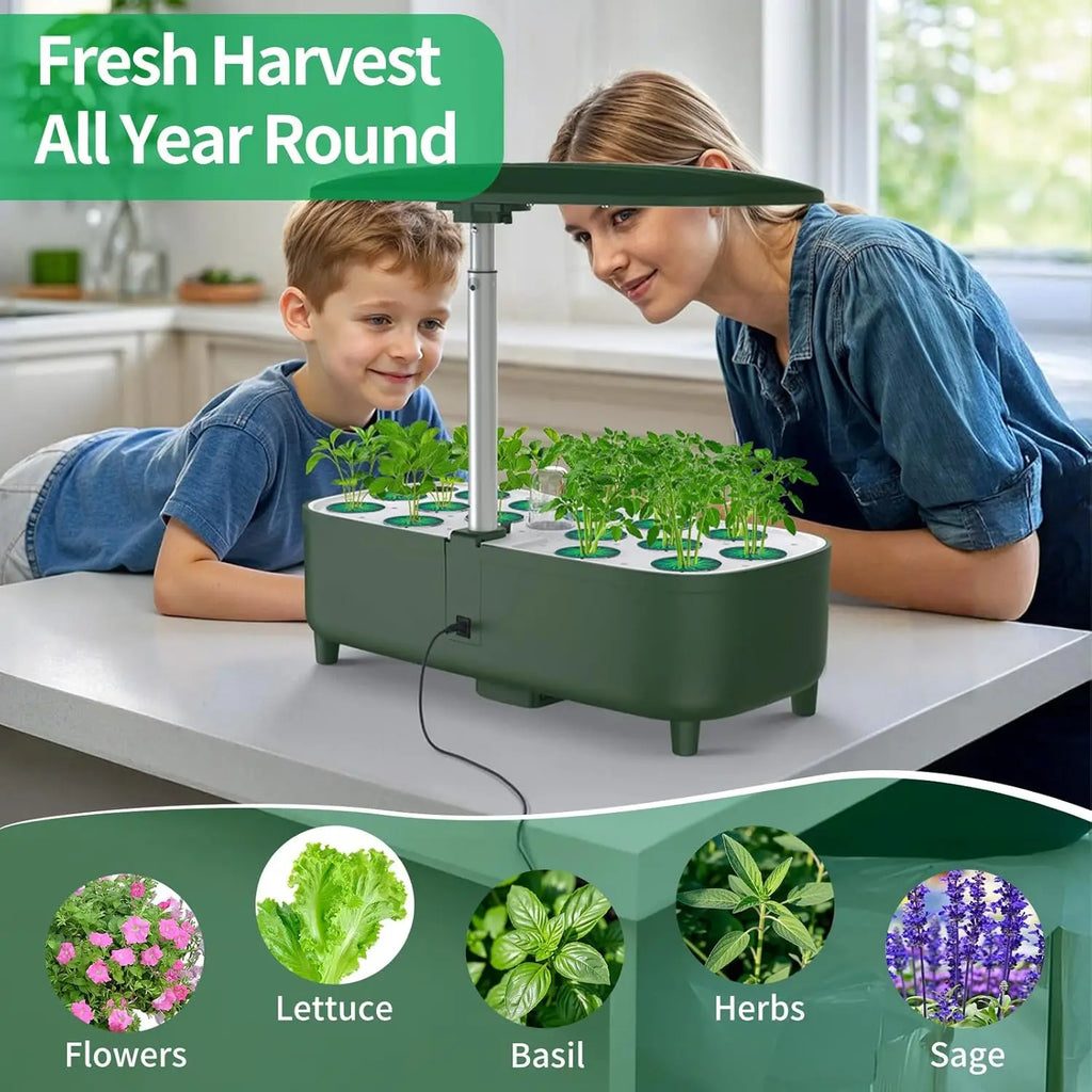 Hydroponics Growing System Kit Indoor, Aeroponics Herb Garden Kit 15 Pods, 3 Grow Modes, 24H Timer