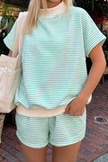 Stripe Contrast Mock Neck Tee & Shorts Set