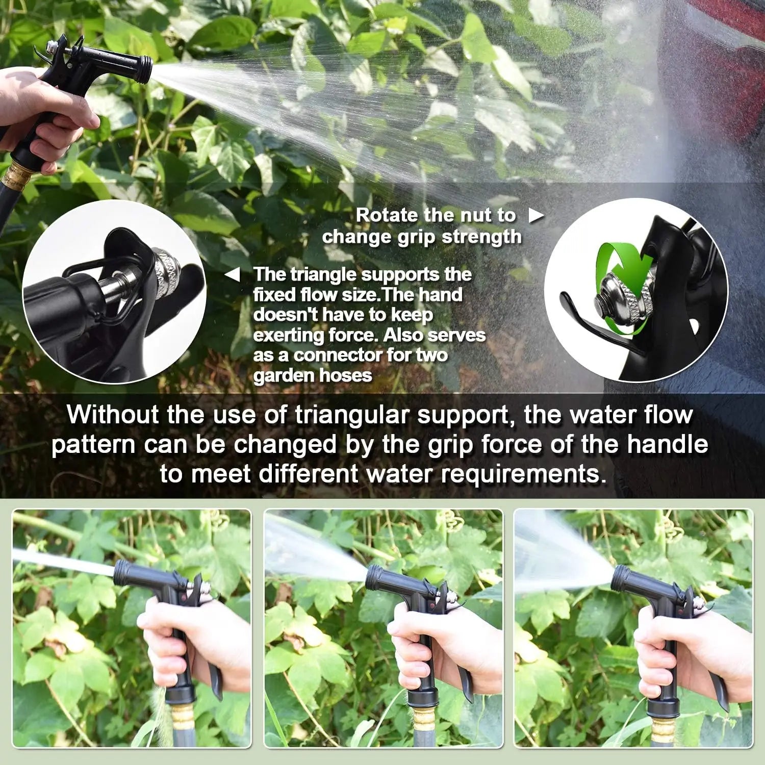 Full Size Pistol Grip Water Nozzle Sprayer with Threaded Front, High Pressure Nozzle, Adjustable Spray Water