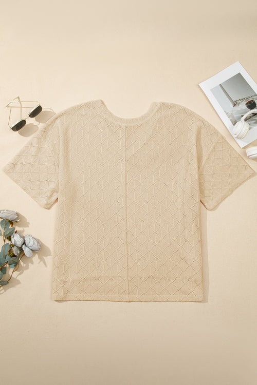 Plus Size Rhombus Pointelle Knit V-Neck Top