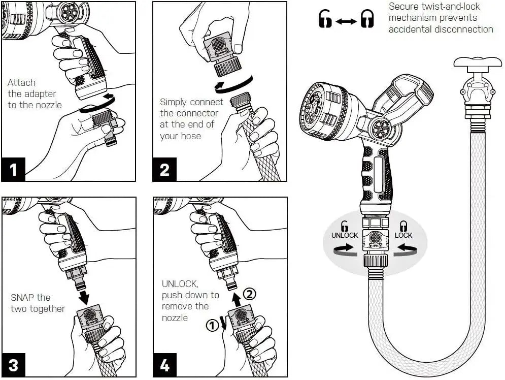 Heavy-Duty Metal Fireman Hose Nozzle | 7 Spray Patterns, High-Pressure Garden Sprayer with Quick Connect Set & Bonus