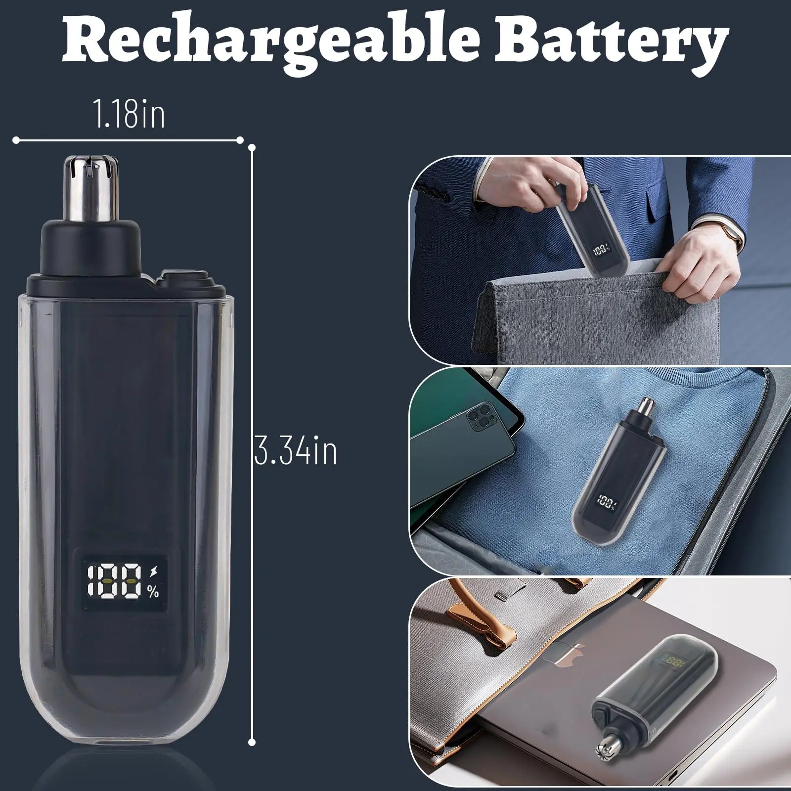 USB Rechargeable Nose and Ear Hair Trimmer for Men, Mini Portable Electric Clipper, Quick Charging, Low Noise, Compact, Washable