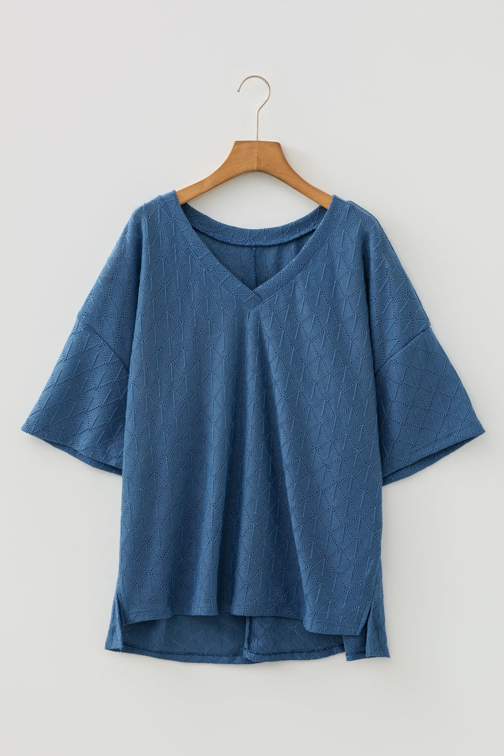 Plus Size Rhombus Pointelle Knit V-Neck Top