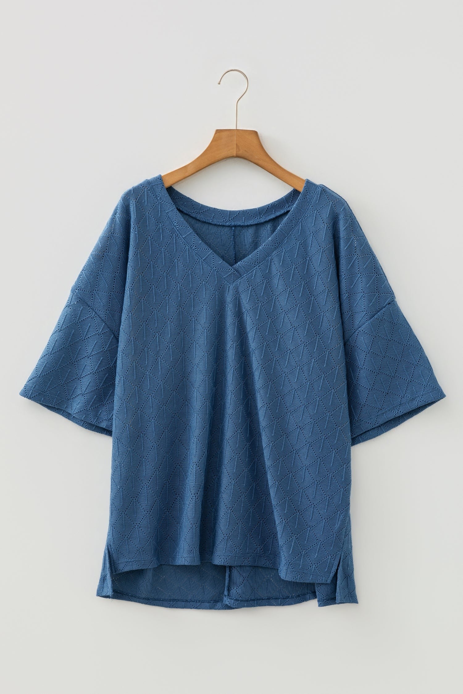 Plus Size Rhombus Pointelle Knit V-Neck Top