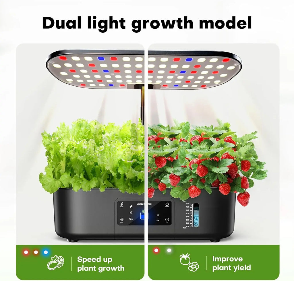 Hydroponic Growing System Kit Indoor Herb Garden with Grow Light 12 Pods, LCD Touch Panel Planter, Height Up to 17", Black