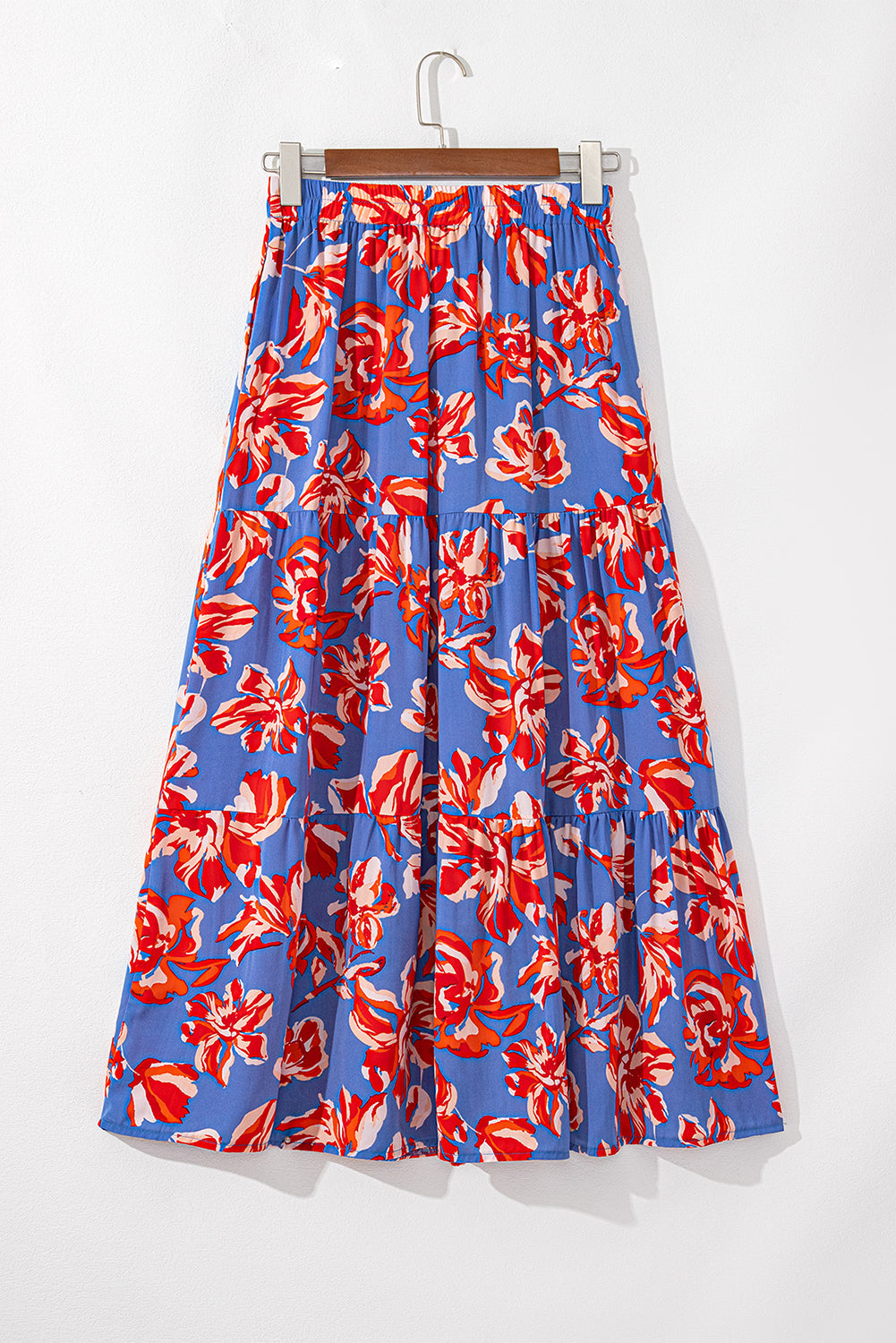 Boho Floral Tiered Side Slit Maxi Skirt