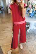 Colorblock Short Sleeve Top & Wide Leg Pants Set