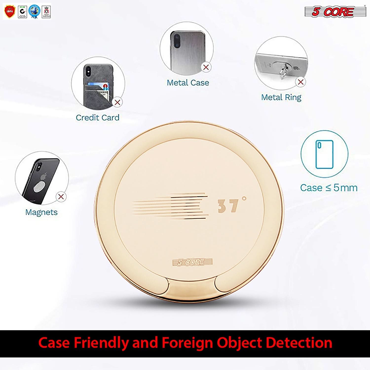 5Core Wireless Phone Charging Pad 15W Qi-Certified Fast Charger Mat